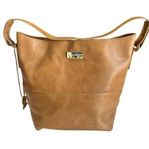 Brynn Ashtyn Camel Leather Hobo Shoulder Bag Adjustable Suede Lining Key Strap
